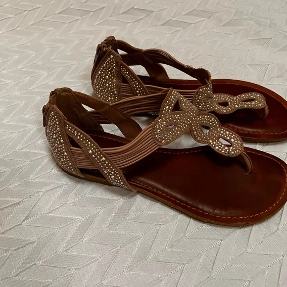 Candie's Tan Sandals with Rhinestone Accents - Picture 2 of 6